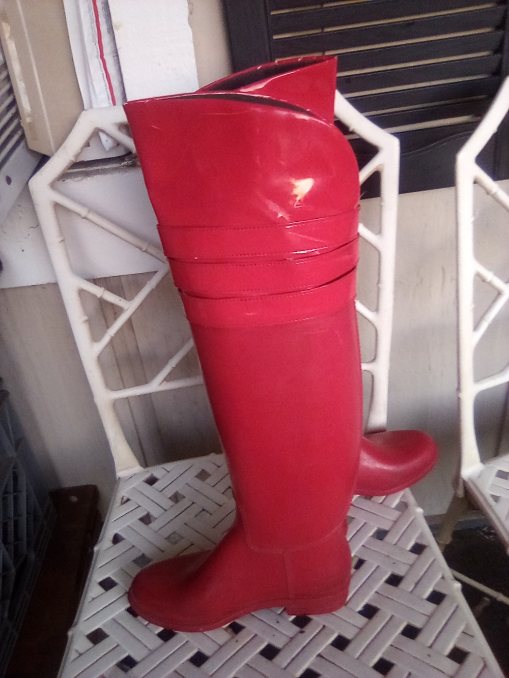 Calvin Klein Knee High Waterproof Rain Boots with Decorative Straps - Picture 7 of 8